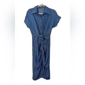Blue Denim Button-Up Dress with Tie Waist